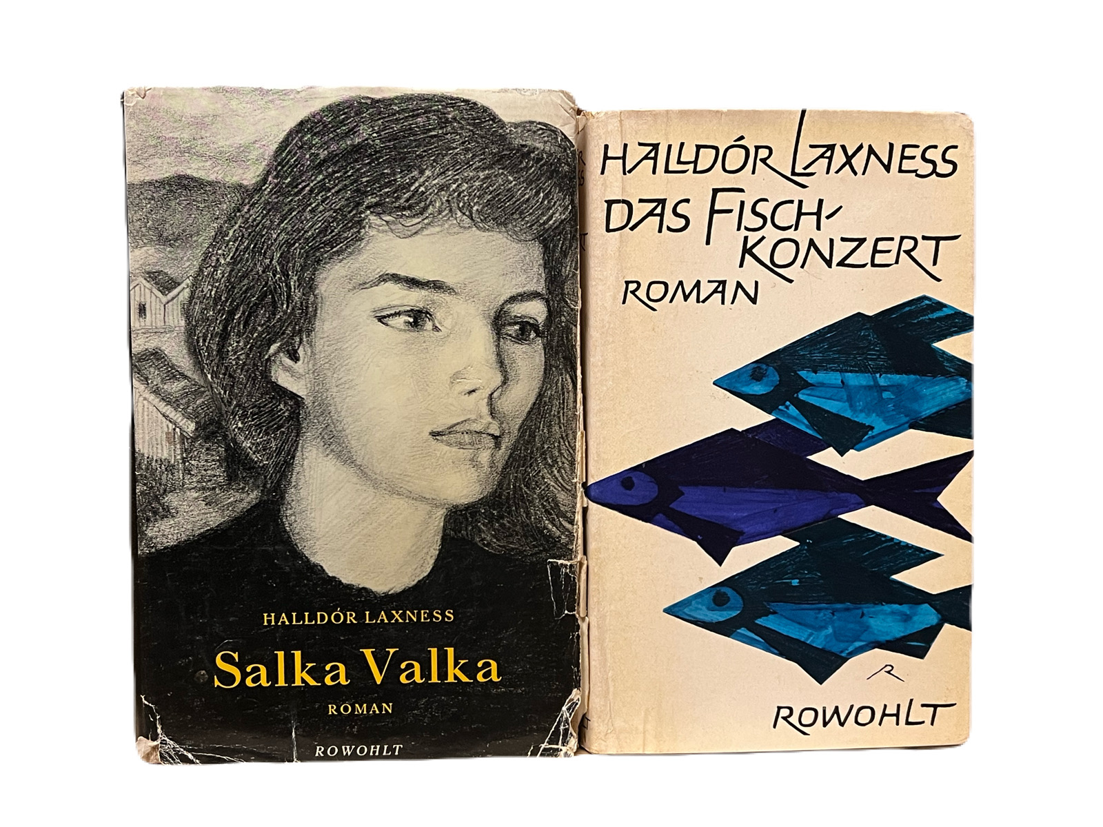 Two Laxness books inscribed by translator: Das Fischkonzert; Salka Valka